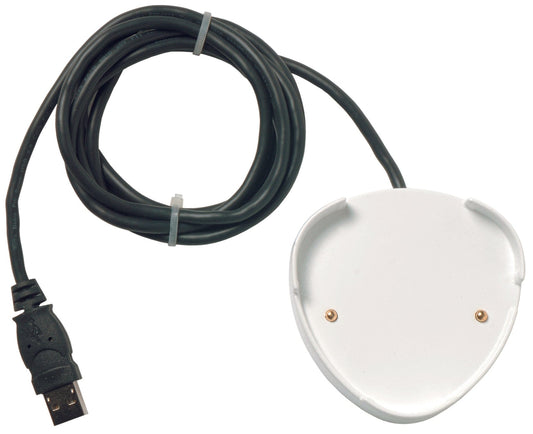 une Station d'accueil pour enregistreur de données blanche connectée à un câble blanc par Thermometre.fr.