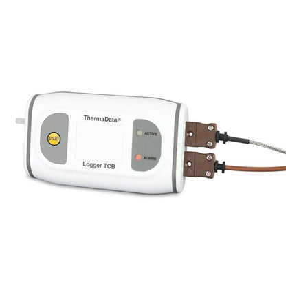 un Enregistreurs thermocouple ThermaData pour applications appareil à haute température auquel est attaché deux sondes de Thermometre.fr.