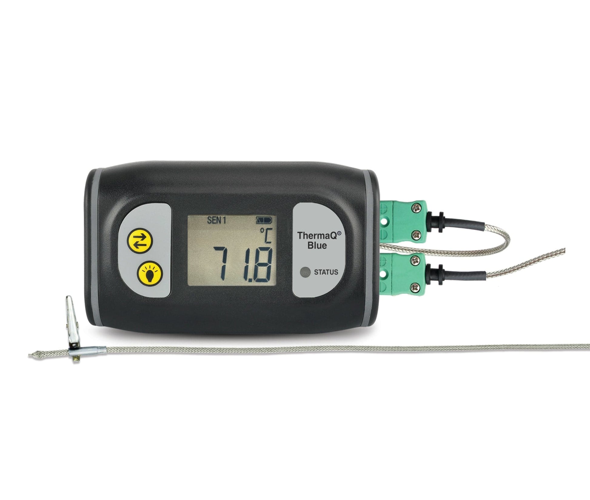 un thermomètre numérique Thermomètre ThermaQ Blue avec un fil attaché par Thermometre.fr.