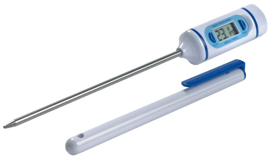un termometro digitale Thermometer.fr e una penna su uno sfondo bianco.