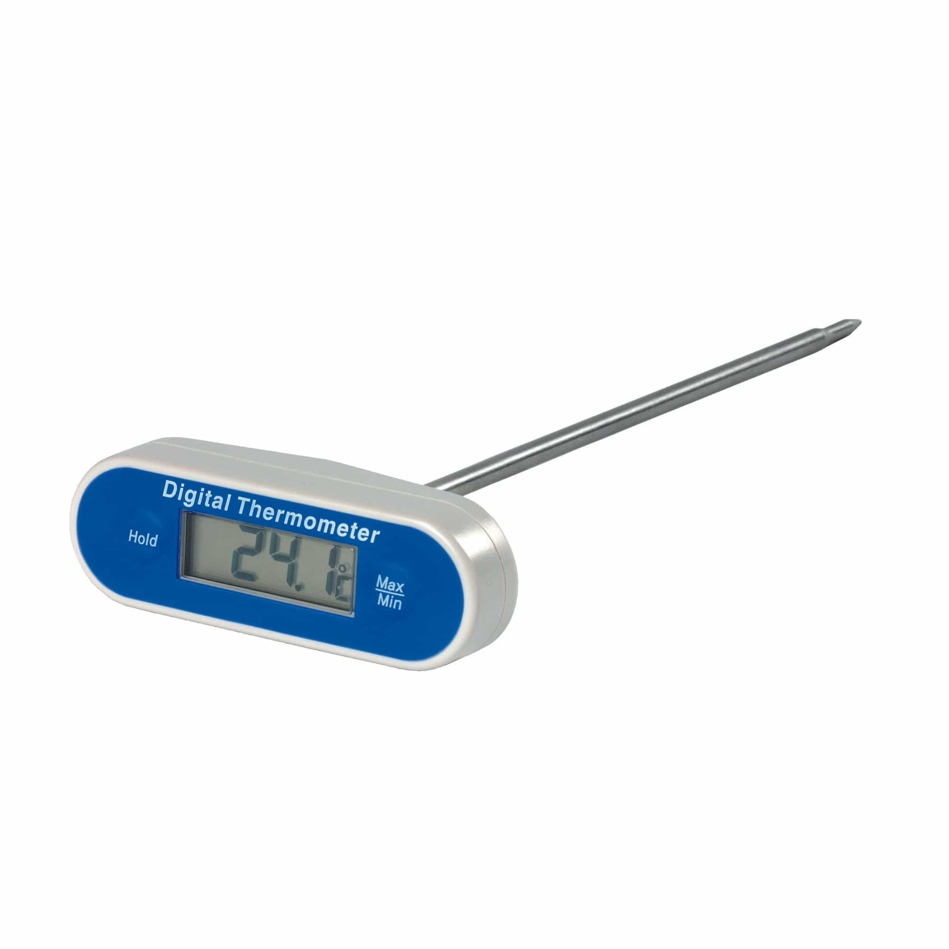 Un Thermomètre étanche - Thermomètre de poche en T de Thermometer.eu sur fond blanc.