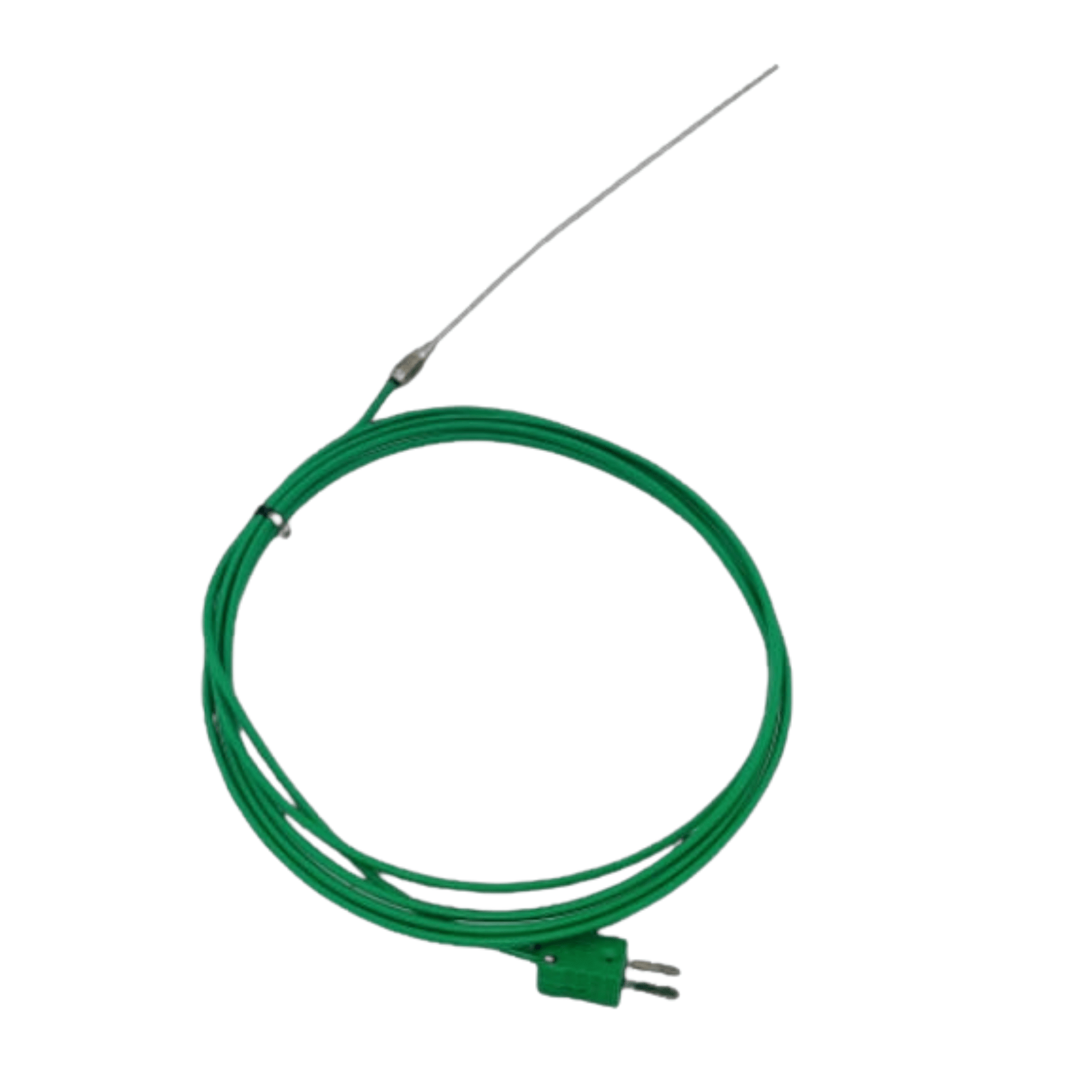 Un fil flexible avec une fiche verte dessus.
Nom du produit : Sonde isolée à haute température de Thermomètre.fr.
