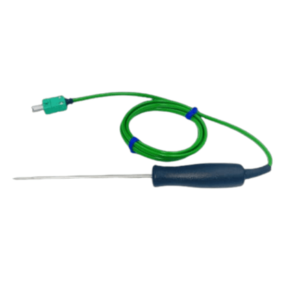Une Sonde de pénétration à réponse rapide miniature verte avec un fil attaché pour mesurer la température avec précision par Thermomètre.fr.