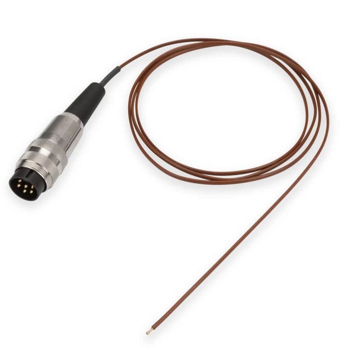 Un câble marron auquel est attachée une Sonde de température de haute précision type T à fil d'air ou de gaz de Thermomètre.fr.