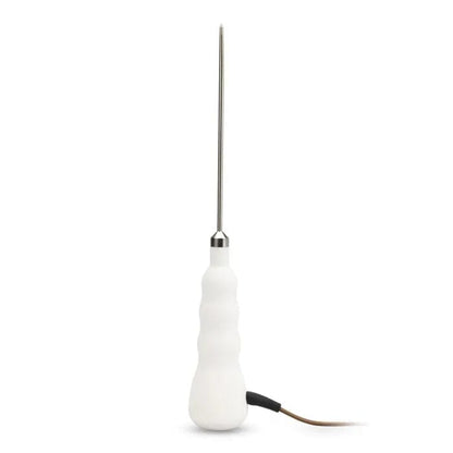 Une Sonde de pénétration thermocouple blanche à code couleur avec un manche en bois de Thermometre.fr.