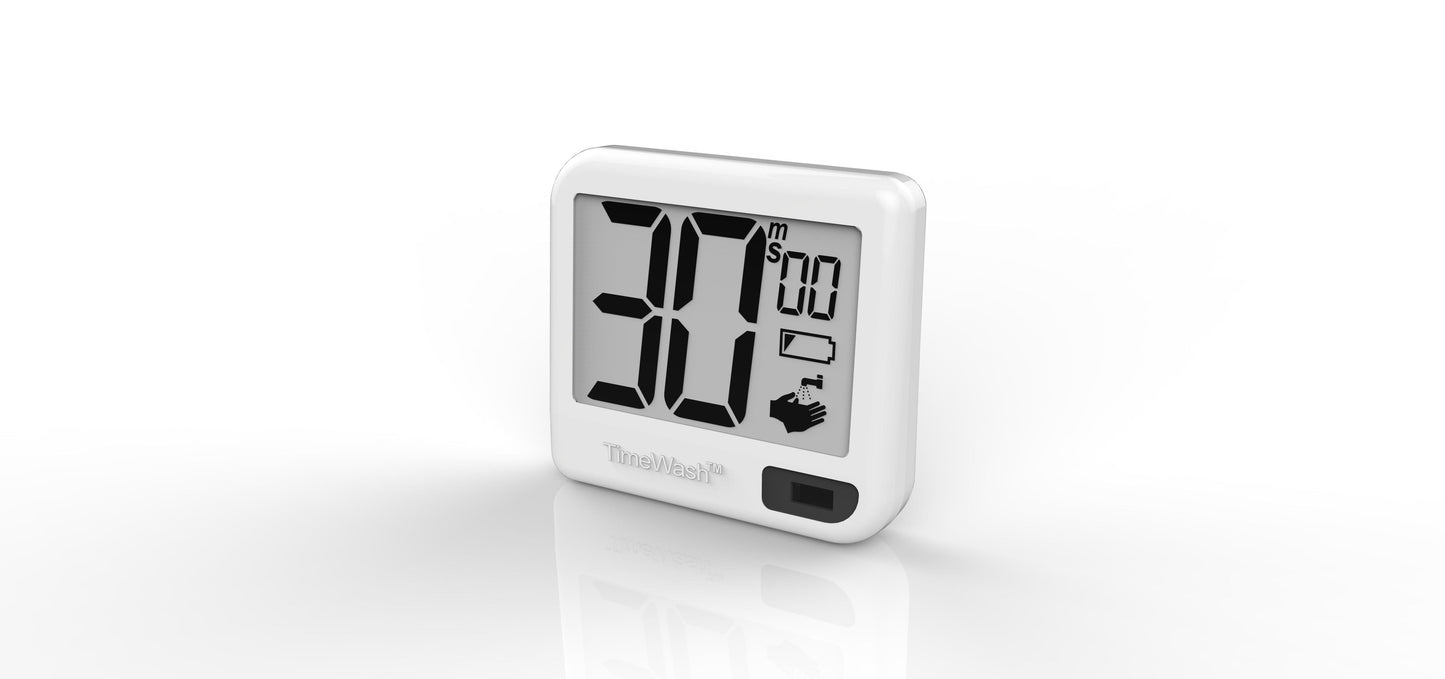 Une Minuterie numérique Timewash pour le lavage des mains de Thermometre.fr posée sur une surface blanche.