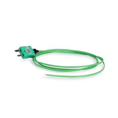 Une Sonde à fil PTFE robuste verte avec un bouchon vert attaché par Thermometre.fr.