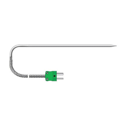 Une Sonde de pénétration de type (K/T) verte et un câble de type (Tressé/Blindé) avec un fil attaché, certificat de conformité de Thermomètre.fr.