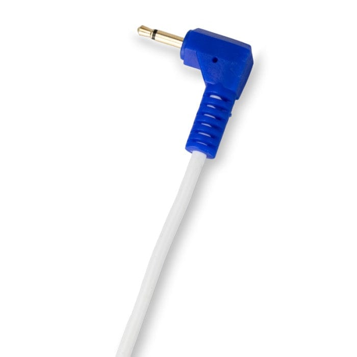 Un cavo blu e bianco con una spina bianca per una sonda di penetrazione NTC sostitutiva per EcoTemp di Thermométrie.fr.