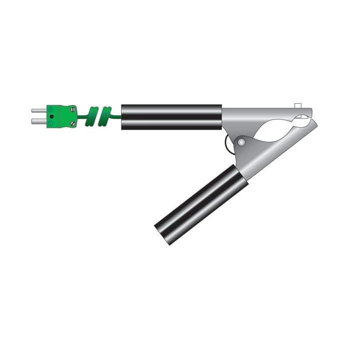 Une Sonde de température pour collier de serrage - sonde HVAC avec une poignée verte est un outil essentiel nécessaire pour couper divers matériaux. Réalisé par Thermomètre.fr.