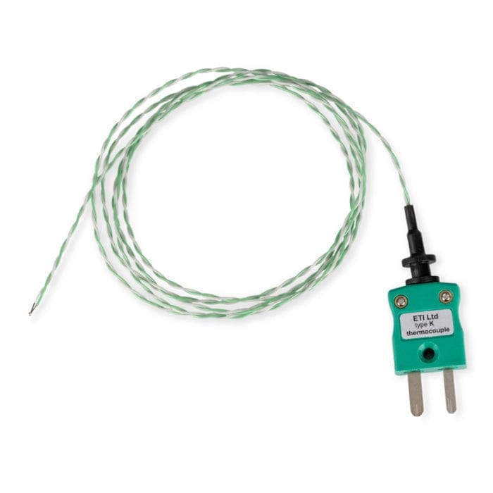 Un thermomètre Sonde à fil PTFE vert auquel est attaché un fil, Ø1, certificat de conformité. (Nom de la marque : Thermomètre.fr)