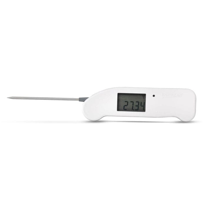 Un termometro Thermapen® Reference ad alta risoluzione e precisione di Thermométrie.fr su sfondo bianco.