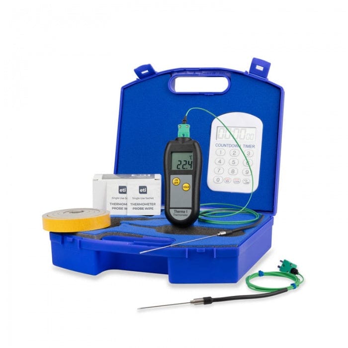 une mallette bleue Kit de thermomètres sous vide avec un thermomètre Thermometre.fr.