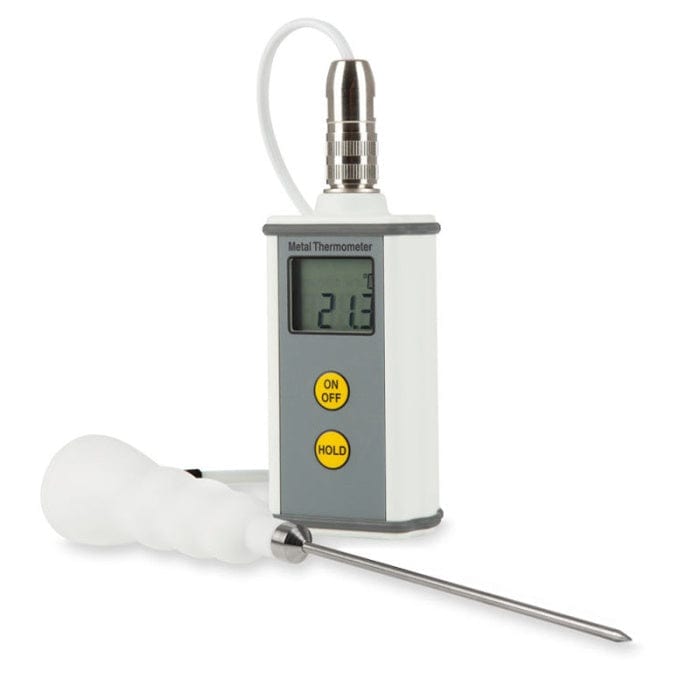 Un Thermomètre en métal Therma 20 de Thermomètre.fr avec un accessoire en aluminium étanche.