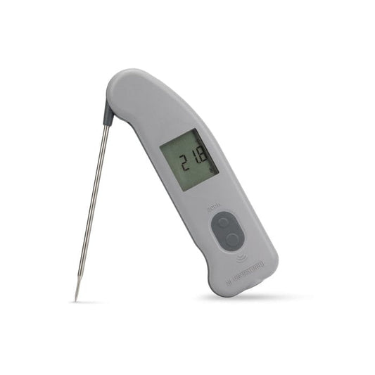 Un thermomètre numérique sur fond blanc.