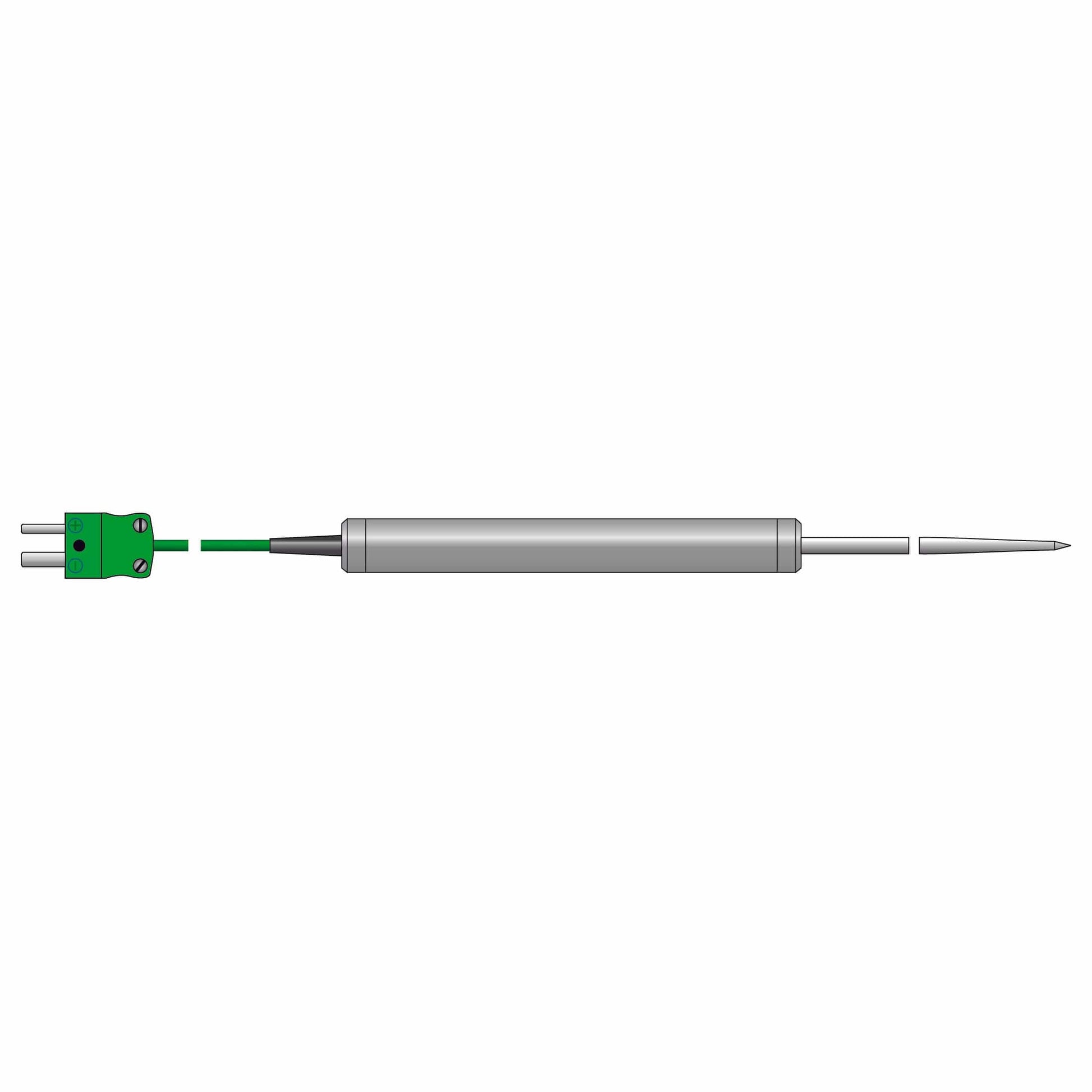 une Sonde de température pour quatre avec une pointe verte sur fond blanc de Thermometre.fr.