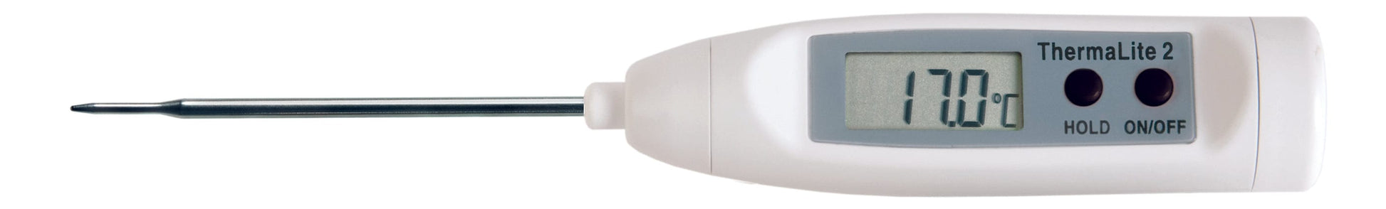 Un thermomètre numérique Thermometre.fr ThermaLite 2 sur fond blanc.