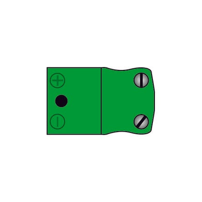 un morceau de plastique vert percé de deux trous, appelé Prise de thermocouple miniature, de la marque Thermometre.fr.