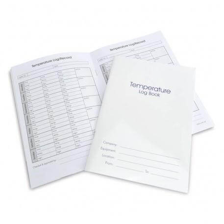 un quaderno bianco A5 con registrazione della temperatura di Thermometer.fr con un termometro sopra.