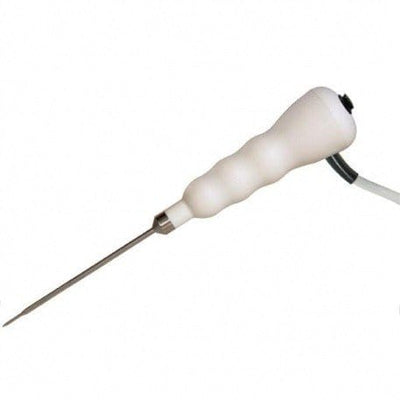 un thermomètre Sonde de pénétration commutée blanc avec une poignée blanche sur fond blanc de Thermometre.fr.