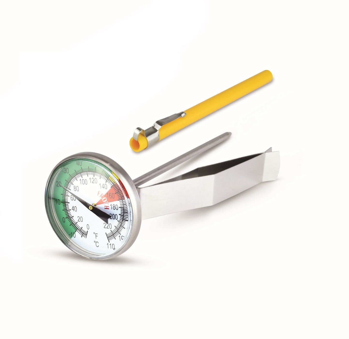 un termometro in schiuma Thermometer.fr con accanto un tappo giallo.