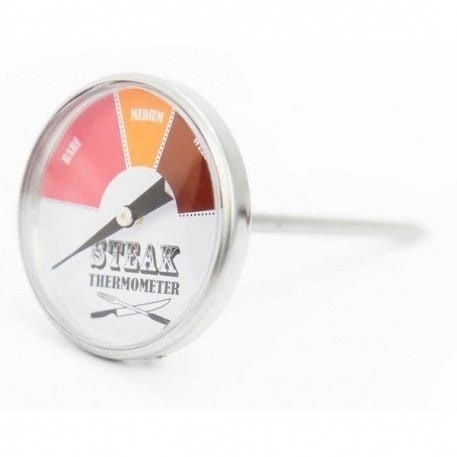 Un Thermomètre à steak en acier inoxydable Cadran 45 mm par Thermometre.fr sur fond blanc.